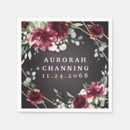 ブルゴーニュレッドブラックと金ゴールドフローラエレガントな結婚式 スタンダードカクテルナプキン