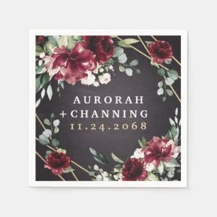 ブルゴーニュレッドブラックと金ゴールドフローラエレガントな結婚式 スタンダードカクテルナプキン