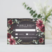 ブルゴーニュレッドブラックと金ゴールドフローラエレガントな結婚式 出欠カード (スタンド正面)