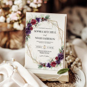 ブルゴーニュレッドプラムパープル金ゴールド幾何学模様結婚 招待状