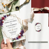 ブルゴーニュレッドプラムパープル金ゴールド幾何学模様結婚 招待状