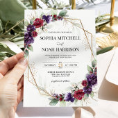 ブルゴーニュレッドプラムパープル金ゴールド幾何学模様結婚 招待状