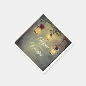 ブルゴーニュレッドランタンライトズ庭園の結婚式 スタンダードカクテルナプキン (角)