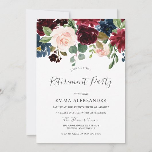 ブルゴーニュレッドワインフラワーズリタイアメントパーティー招待状 招待状 (正面)