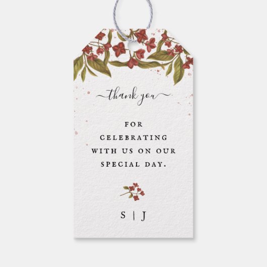 ブルゴーニュレッドヴィンテージ結婚フローラのギフトラベル ギフトタグ (裏面)