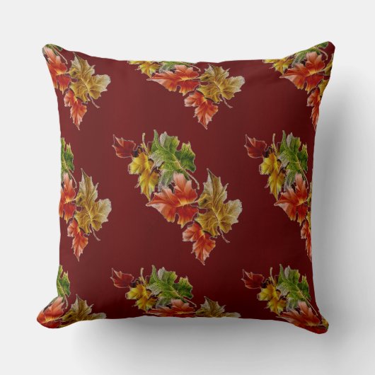 ブルゴーニュレッド紅葉パターン装飾用クッション クッション (正面)