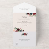 ブルゴーニュレッド赤面ピンクネイビーブルーフローラズ オールインワン招待状 (外側)