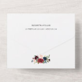 ブルゴーニュレッド赤面ピンクネイビーブルーフローラズ オールインワン招待状 (裏面)