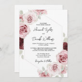 ブルゴーニュレッド赤面ピンク結婚フローラ 招待状 (正面/裏面)