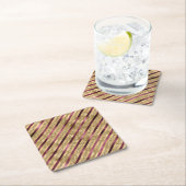 ブルゴーニュレッド金ゴールドストライプグリッター スクエアペーパーコースター (インサイチュ)