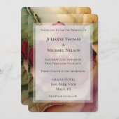 ブルゴーニュレッド金ゴールドバラ結婚フローラ 招待状 (正面/裏面)