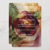 ブルゴーニュレッド金ゴールドバラ結婚フローラII 招待状 (正面/裏面)