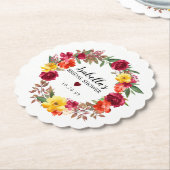 ブルゴーニュレッド、イエローオレンジフローラブライダルシャワーM ペーパーコースター (アングル)