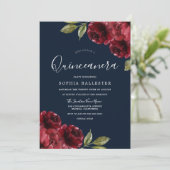 ブルゴーニュレッド&ネイビーフローラキンセアニェラ15日パーティー 招待状 (スタンド正面)