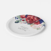 ブルゴーニュレッド&ネイビーブルーフローラエレガントな結婚式 ペーパープレート (アングル)