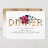 ブルゴーニュレッド&ネイビーブルーフローラリハーサルディナー 招待状 (正面/裏面)