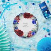 ブルゴーニュレッド&ネイビーブルーフローラ結婚リース ペーパープレート (パーティー)