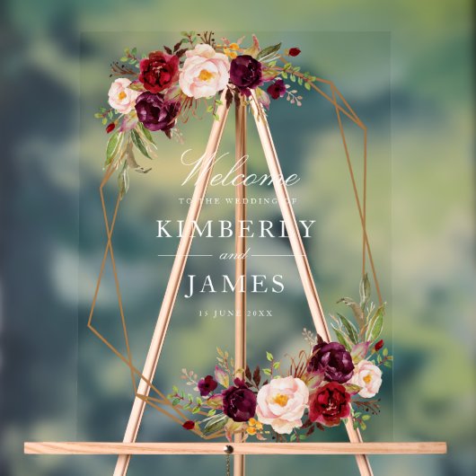 ブルゴーニュレッド&赤面結婚フローラ アクリルサイン (ニュートラル)