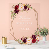 ブルゴーニュレッド&赤面結婚フローラ アクリルサイン (ウェディング)