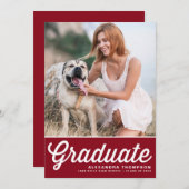 ブルゴーニュレトロはっきりしたタイポグラフィ写真卒業 案内状 (正面/裏面)