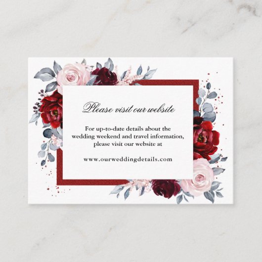 ブルゴーニュワインほこりっぽいブルー石板ウェディングレセプション エンクロージャーカード (正面)