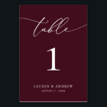 ブルゴーニュワインミニマル結婚リスト |イベントカスタム テーブルナンバー<br><div class="desc">(**ご注意：ご注文いただくには、テーブル番号（および名前/日付）を調整し、カートに番号を個別に追加します。次にチェックアウトを完了した後。 美エレガントしくモダン、ミニマルなテーブル番号カード。名前(またはイベント名)と日付で完全にカスタマイズ可能。</div>