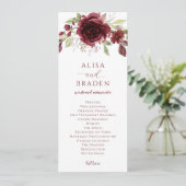 ブルゴーニュワインレッドの花の水彩結婚式 プログラム (スタンド正面)