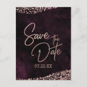 ブルゴーニュワイン&バラ金ゴールド結婚式の日付を保存 案内ポストカード (正面)