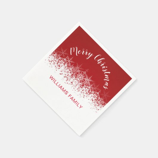 ブルゴーニュヴィンテージの雪片メリークリスマス スタンダードカクテルナプキン (角)