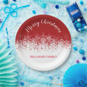 ブルゴーニュヴィンテージの雪片メリークリスマス ペーパープレート (パーティー)