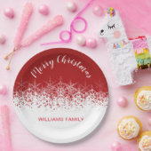 ブルゴーニュヴィンテージの雪片メリークリスマス ペーパープレート (パーティー)
