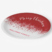 ブルゴーニュヴィンテージの雪片メリークリスマス ペーパープレート (アングル)