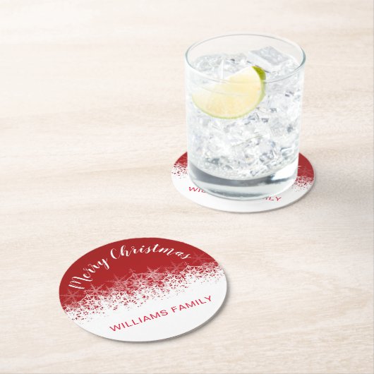 ブルゴーニュヴィンテージの雪片メリークリスマス ラウンドペーパーコースター (インサイチュ)