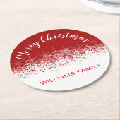 ブルゴーニュヴィンテージの雪片メリークリスマス ラウンドペーパーコースター (アングル)