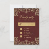 ブルゴーニュヴィンテージエレガント金ゴールド結婚書道 出欠カード (正面)
