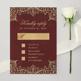 ブルゴーニュヴィンテージエレガント金ゴールド結婚書道 出欠カード