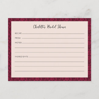 ブルゴーニュヴィンテージフローラブライダルシャワーレシピカード ポストカード