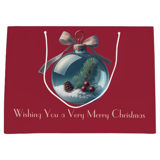 ブルゴーニュヴィンテージボウ&オーナメントクリスマス抱き枕 ラージペーパーバッグ (正面)