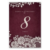 ブルゴーニュヴィンテージレース結婚ラスティックのテーブルカード テーブルナンバー (裏面)