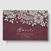 ブルゴーニュヴィンテージレース結婚ラスティックゲストブック ゲストブック (正面)