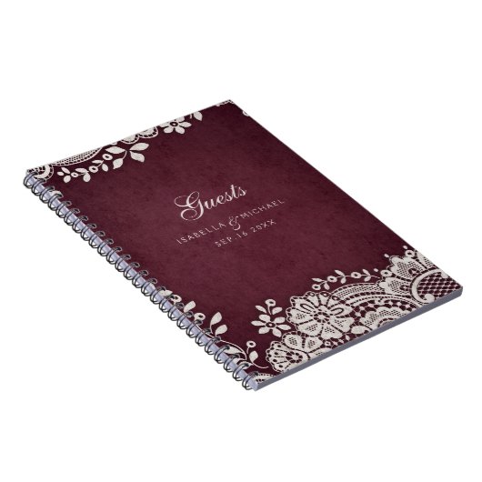 ブルゴーニュヴィンテージレース結婚ラスティックゲストブック ノートブック (右側)