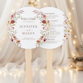 ブルゴーニュ乾燥花リース秋の結婚式プログラム ハンドファン