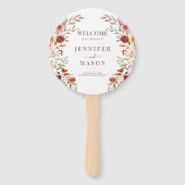 ブルゴーニュ乾燥花リース秋の結婚式プログラム ハンドファン (正面)