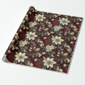 ブルゴーニュ伝統的ークリスマスフローラ ラッピングペーパー (アンロールド)