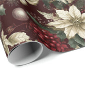 ブルゴーニュ伝統的ークリスマスフローラ ラッピングペーパー (ロールコーナー)