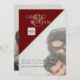 ブルゴーニュ写真結婚式救招待日QRコード 招待状