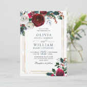 ブルゴーニュ冬のバラ葉の水の色結婚の 招待状 (スタンド正面)