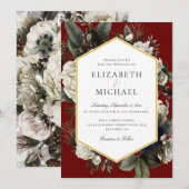 ブルゴーニュ冬の絵を描花束結婚の花 招待状 (正面/裏面)