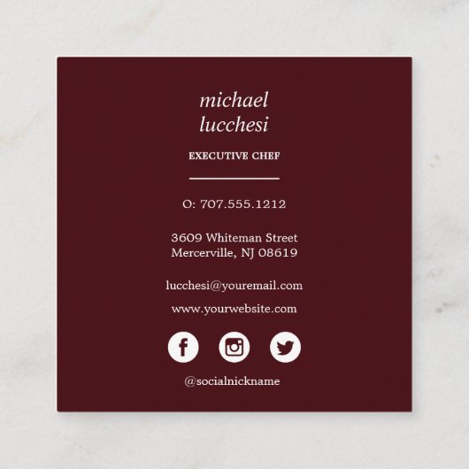 ブルゴーニュ刃物 |シェフケータリングベーカリーレストラン スクエア名刺 (裏面)