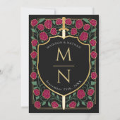 ブルゴーニュ剣シールドファンタジーモノグラム結婚ズ 招待状 (裏面)